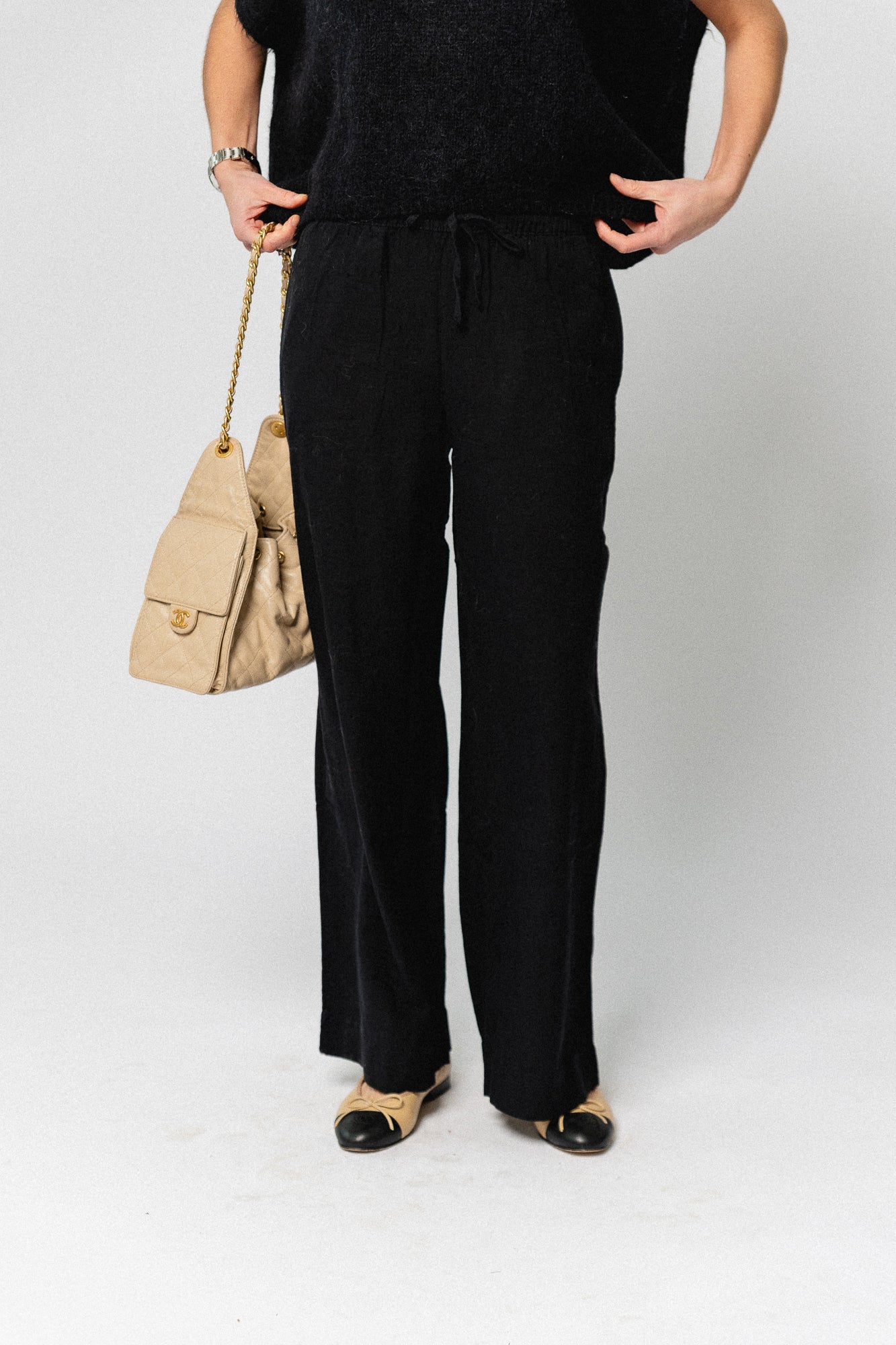 SLFLuisa MW wide linen blend pant black