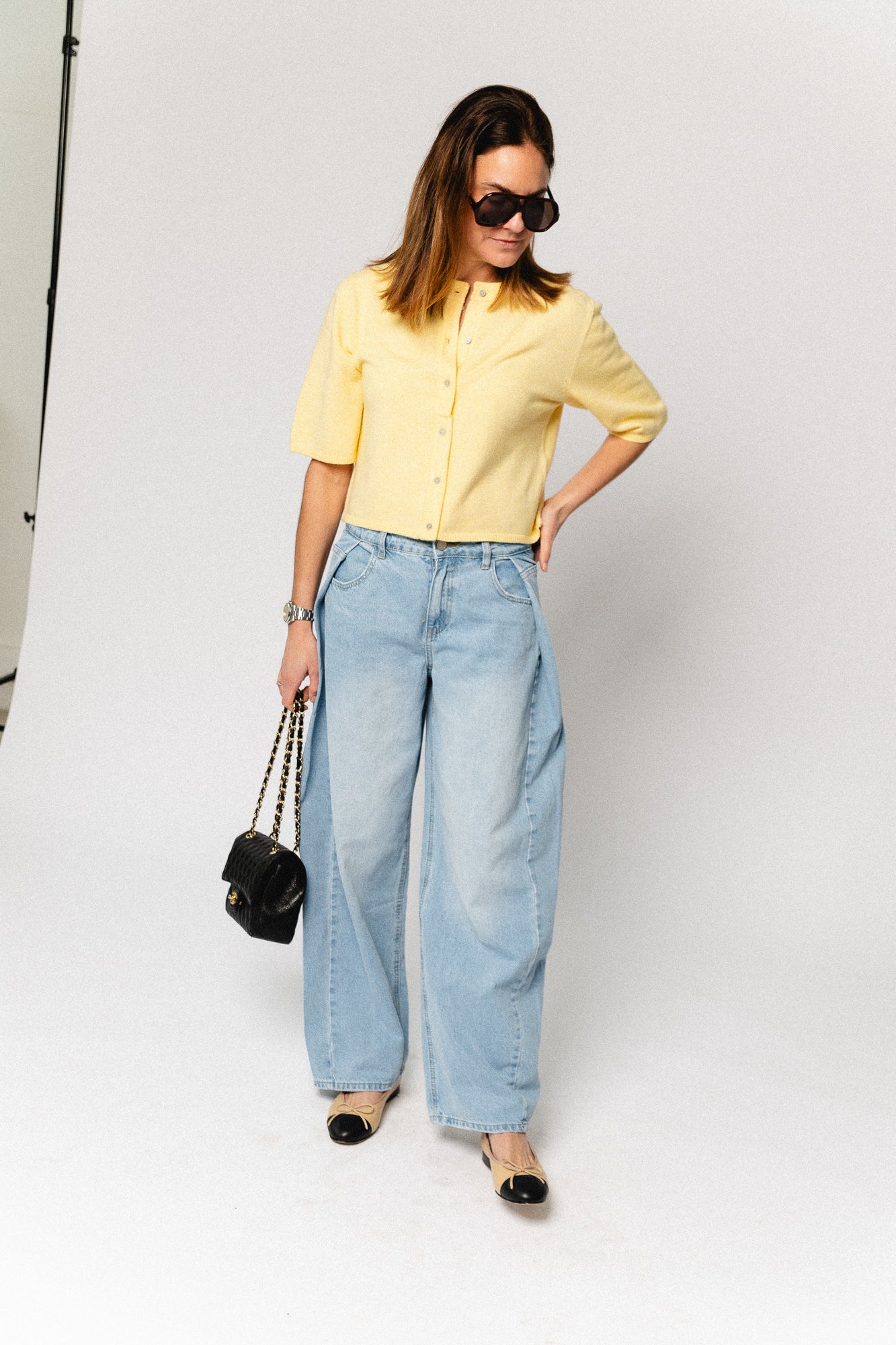 OBJThess solid 3/4 sleeve cardigan sunlight