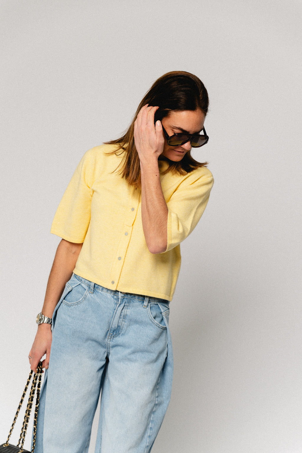 OBJThess solid 3/4 sleeve cardigan sunlight