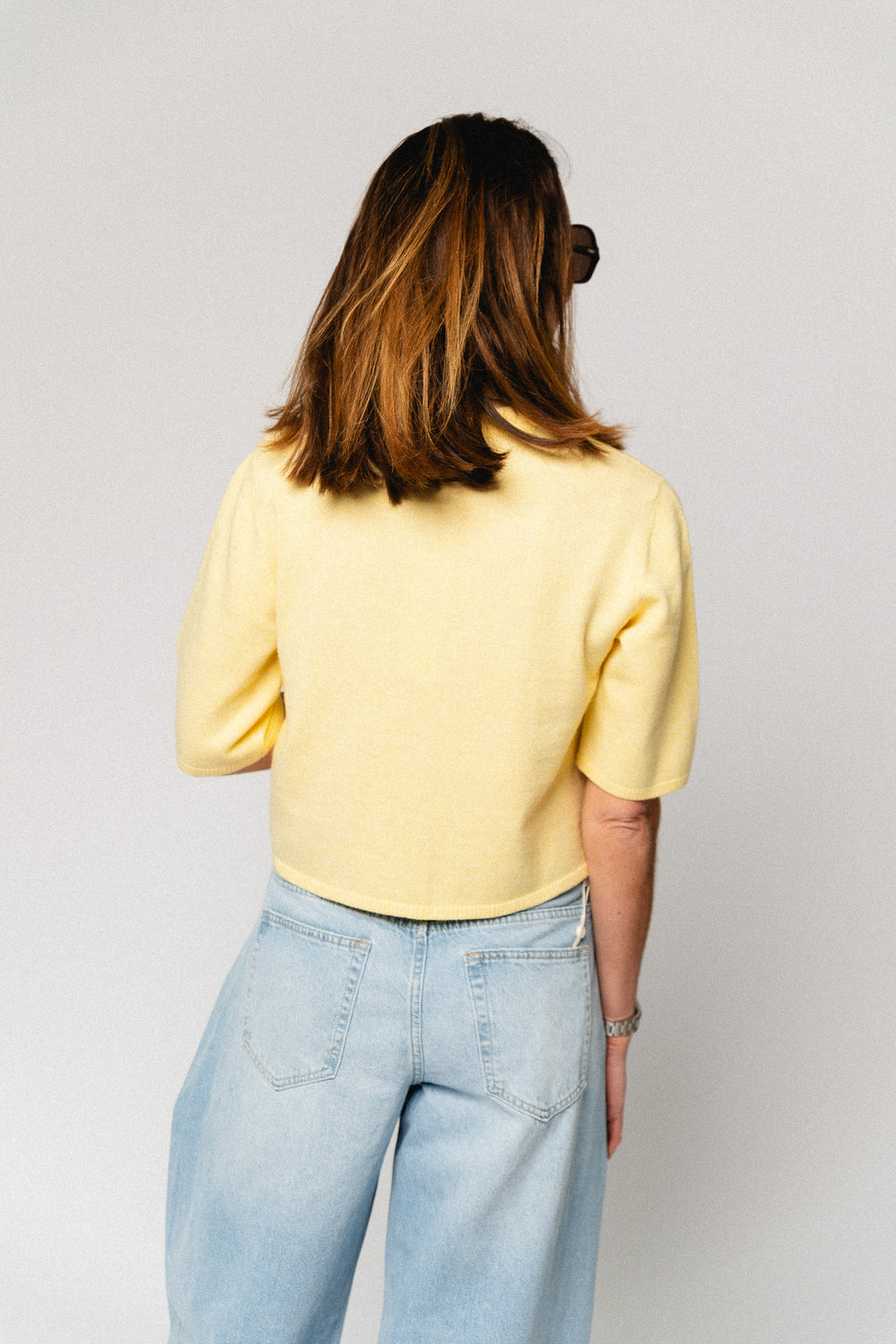 OBJThess solid 3/4 sleeve cardigan sunlight