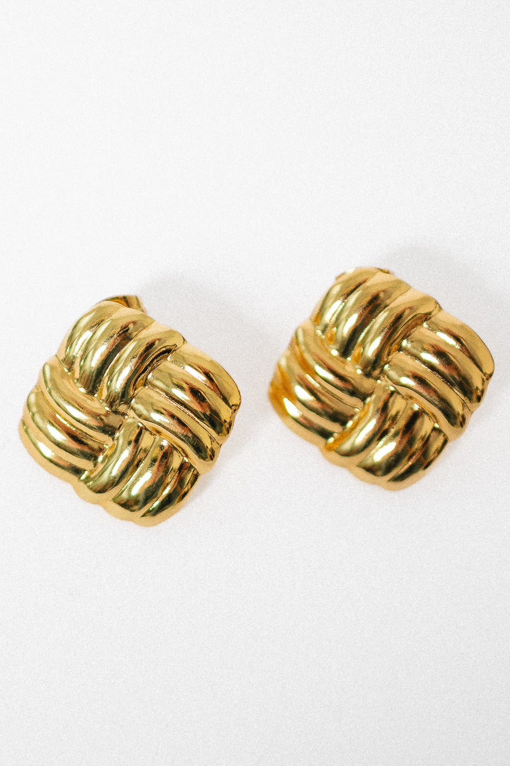 Square texture stud earrings gold plated