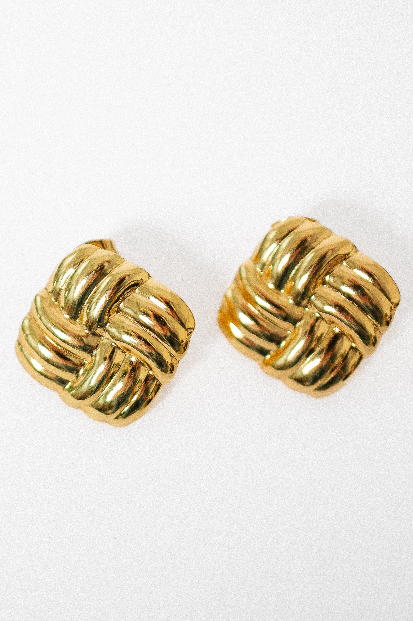 Square texture stud earrings gold plated