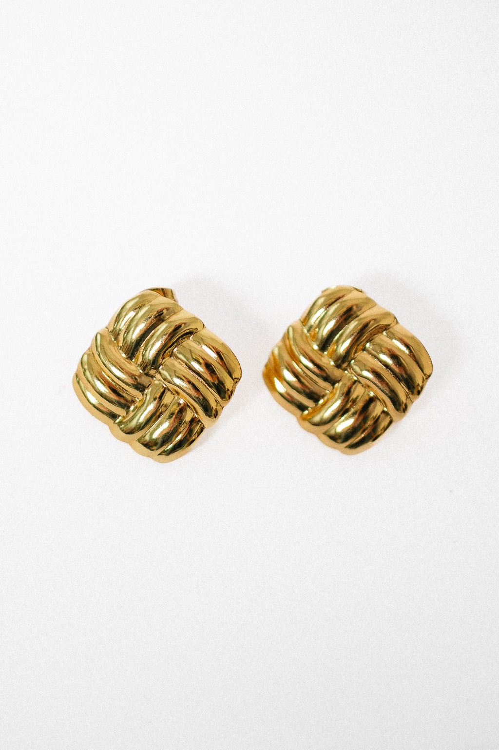 Square texture stud earrings gold plated
