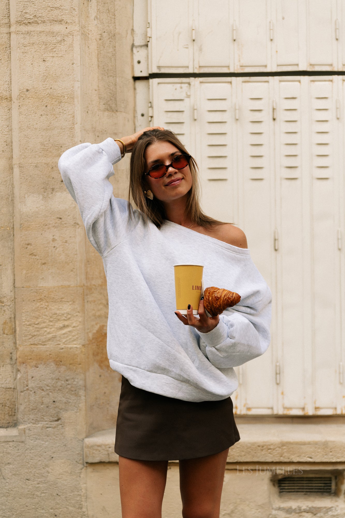 Yasmine off shoulder sweater light grey