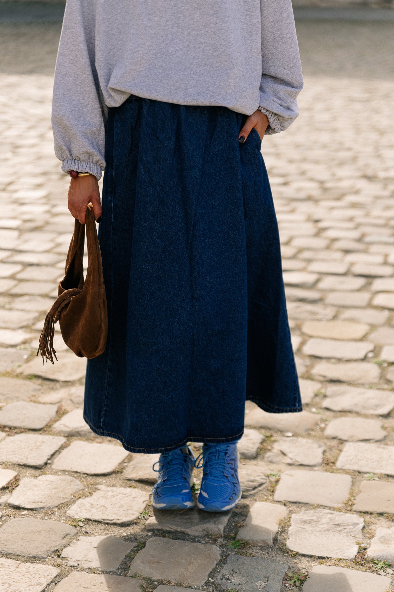 YASCotma HW long denim skirt medium blue