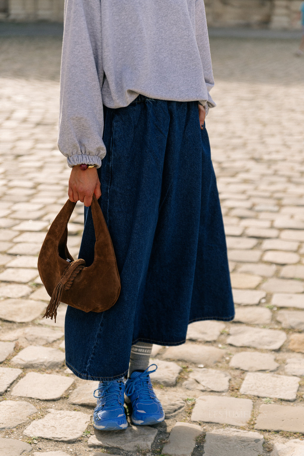 YASCotma HW long denim skirt medium blue