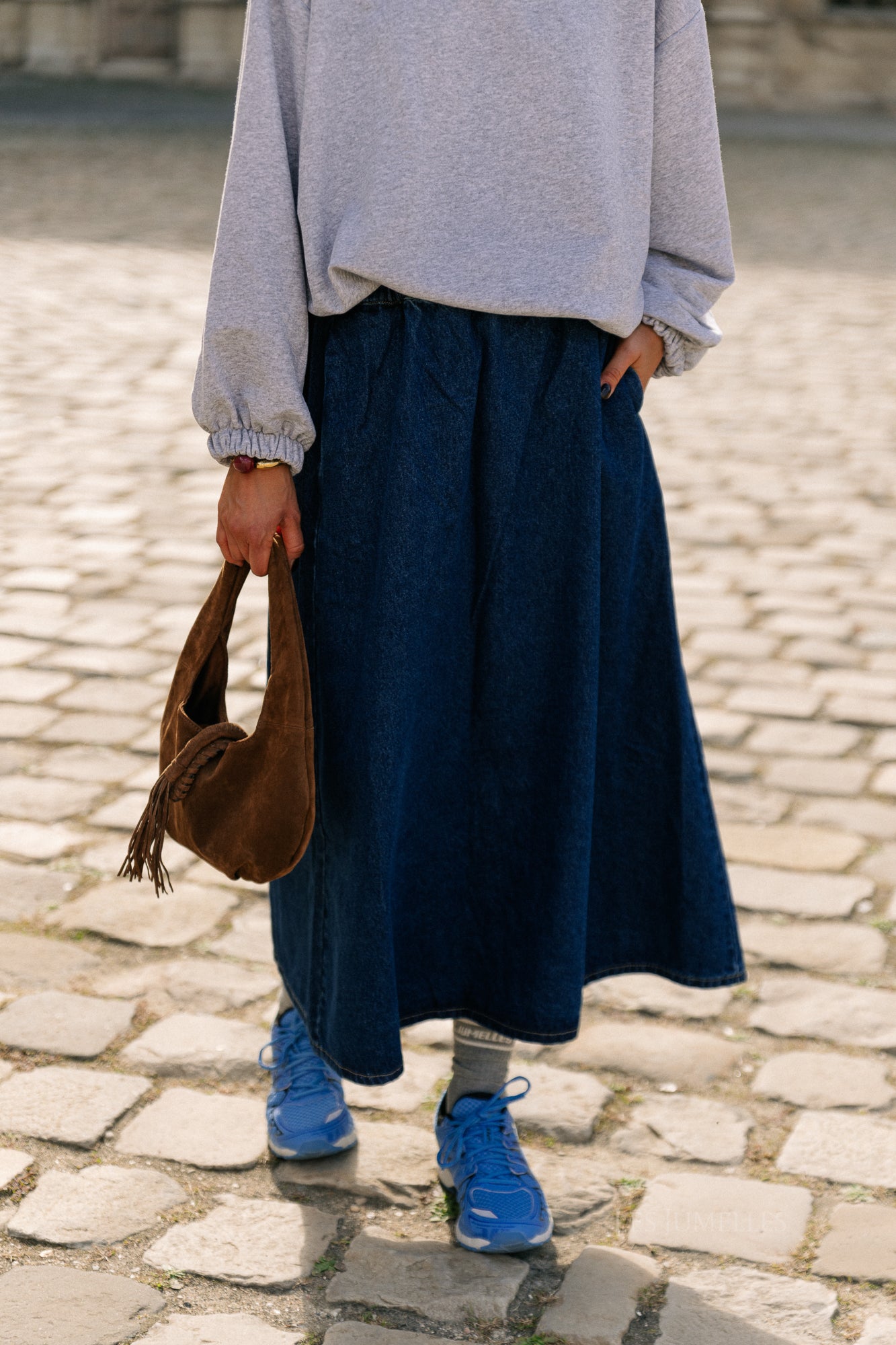 YASCotma HW long denim skirt medium blue