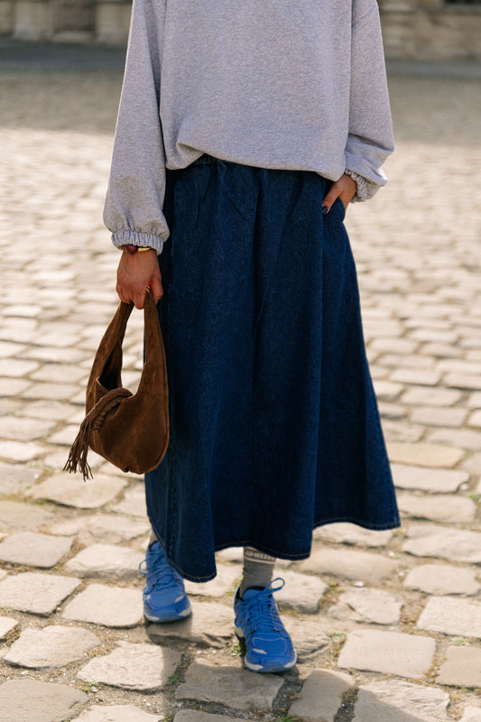 Les Jumelles YASCotma HW long denim skirt medium blue