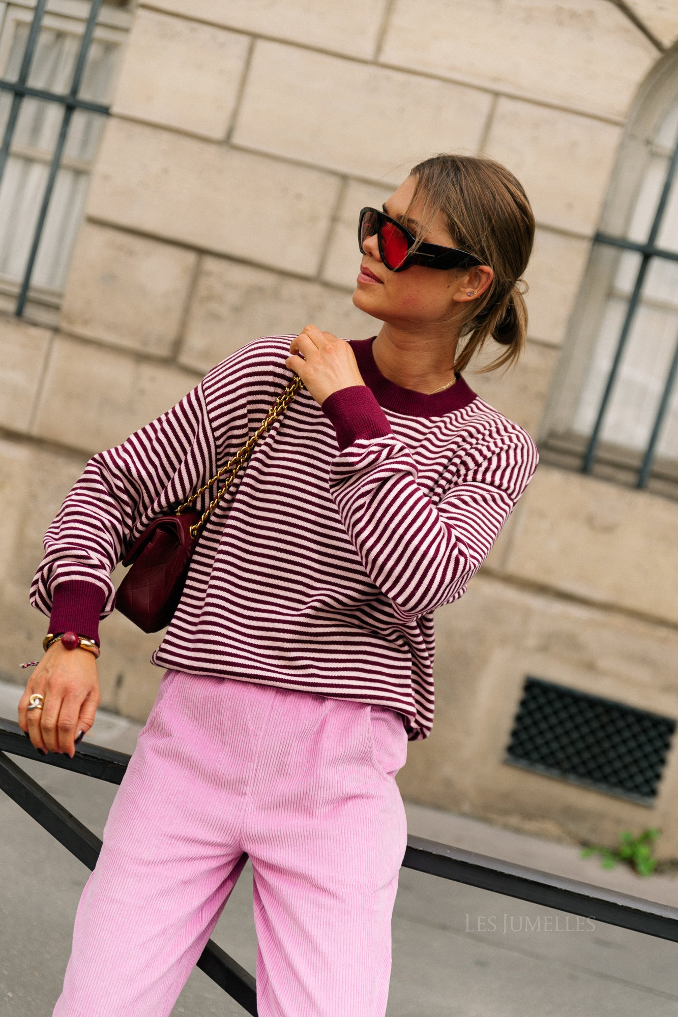 Blake striped jumper aubergine/orchid pink