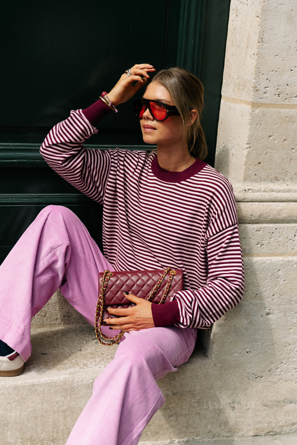 Blake striped jumper aubergine/orchid pink