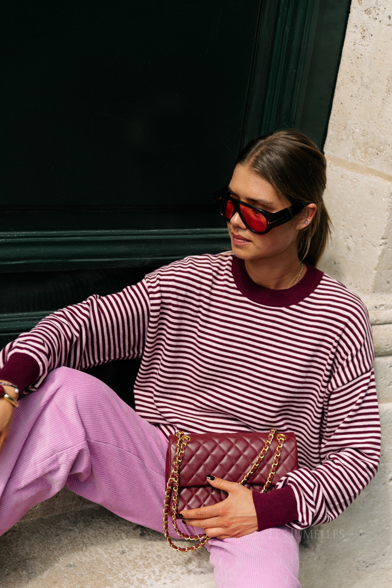 Blake striped jumper aubergine/orchid pink