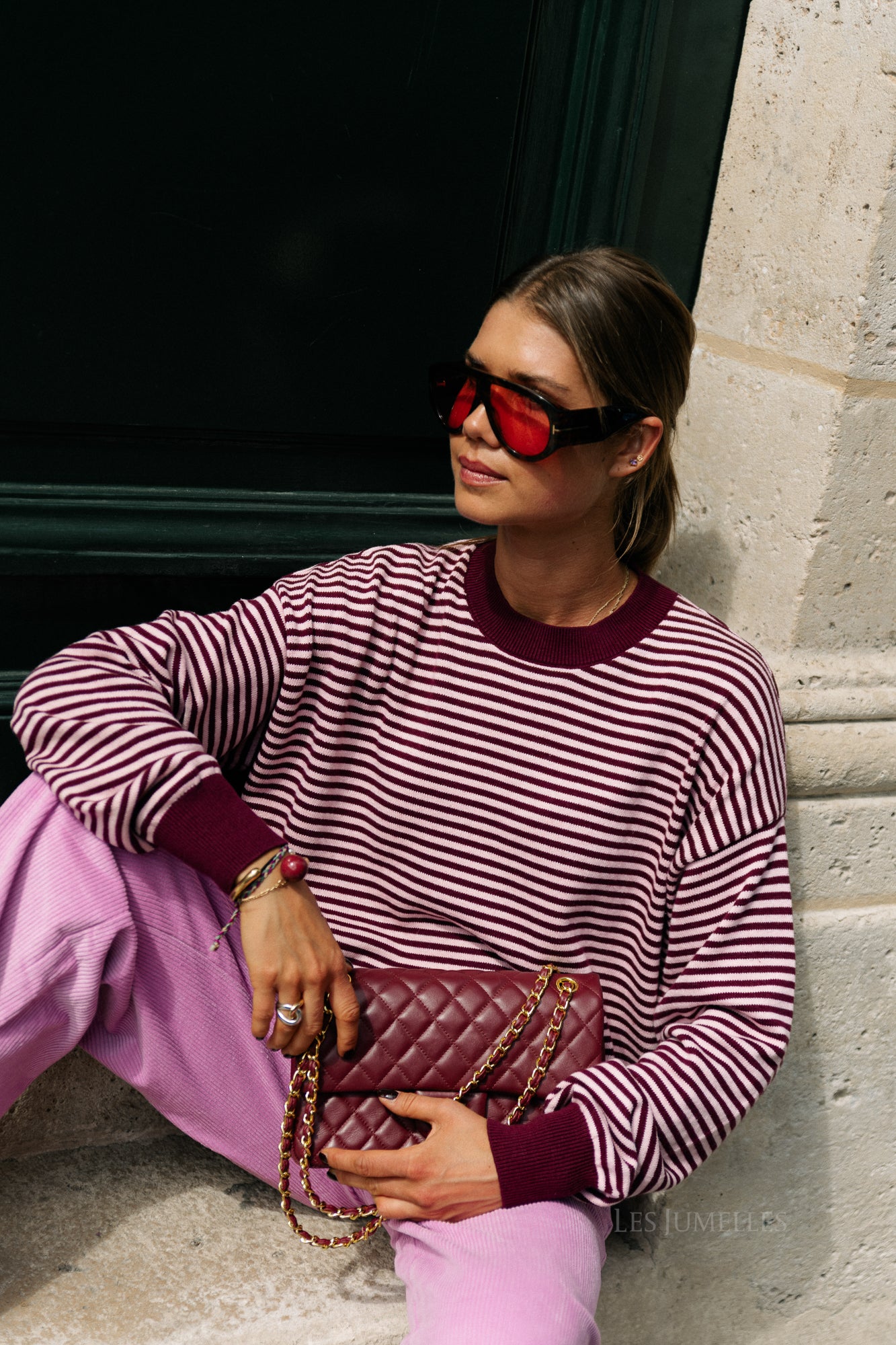 Blake striped jumper aubergine/orchid pink