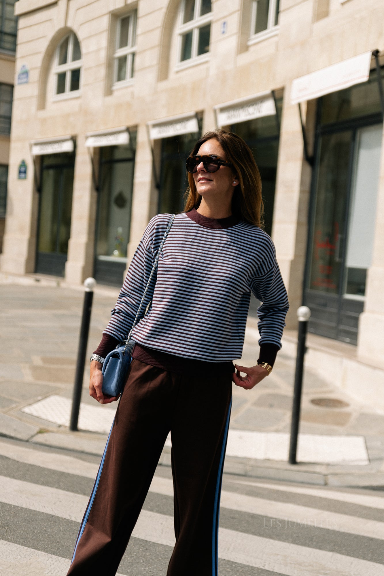 Blake striped jumper chocolate brown/light blue