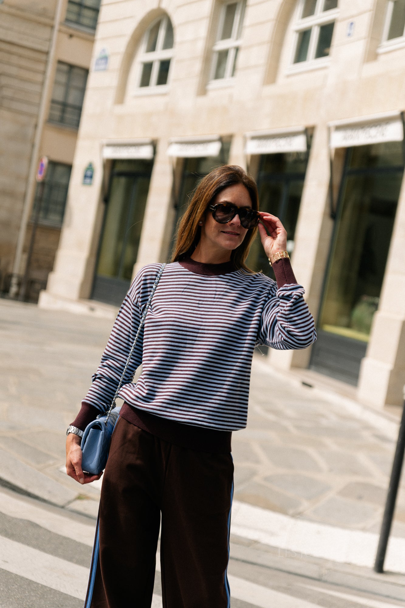 Blake striped jumper chocolate brown/light blue