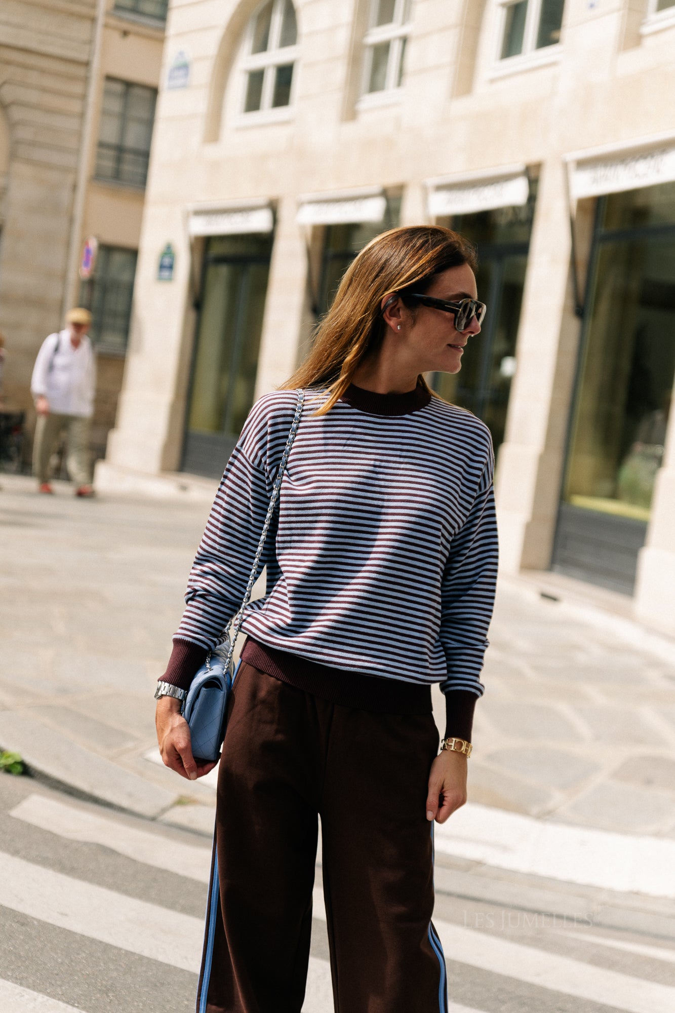 Blake striped jumper chocolate brown/light blue