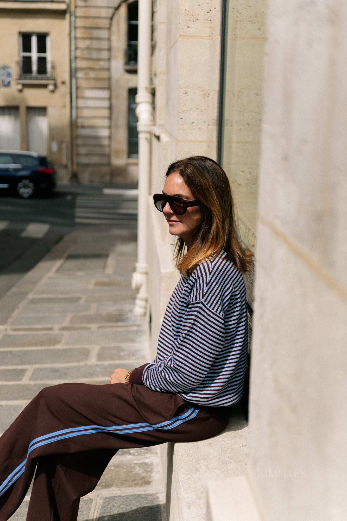 Pull rayé Blake marron chocolat/bleu clair