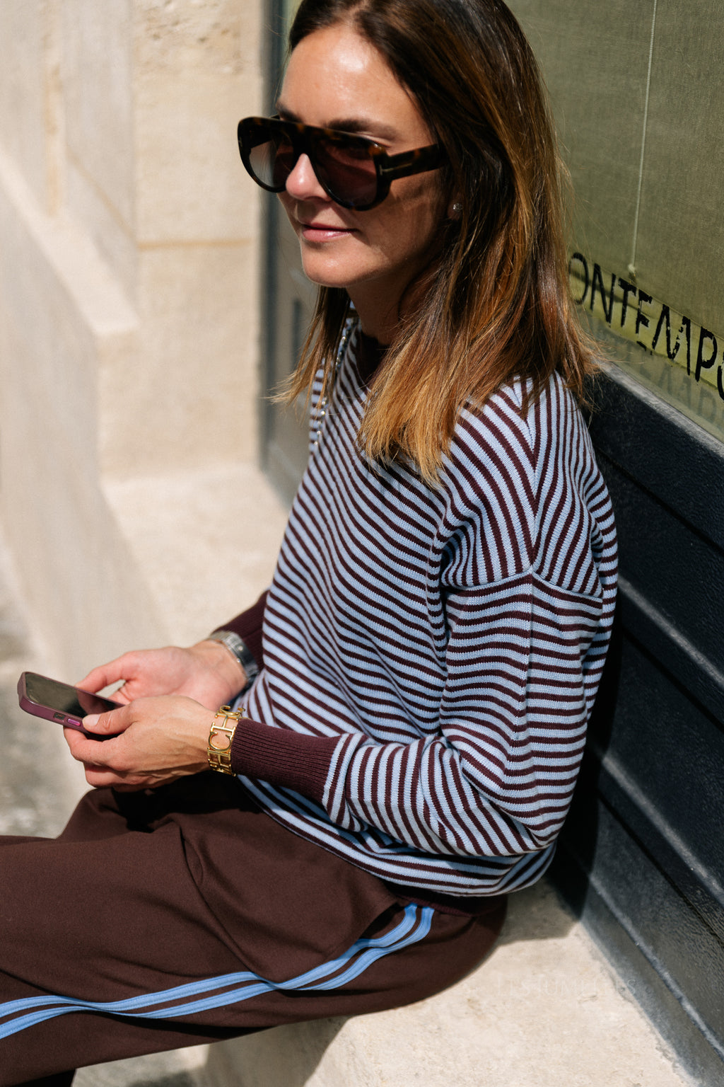Blake striped jumper chocolate brown/light blue
