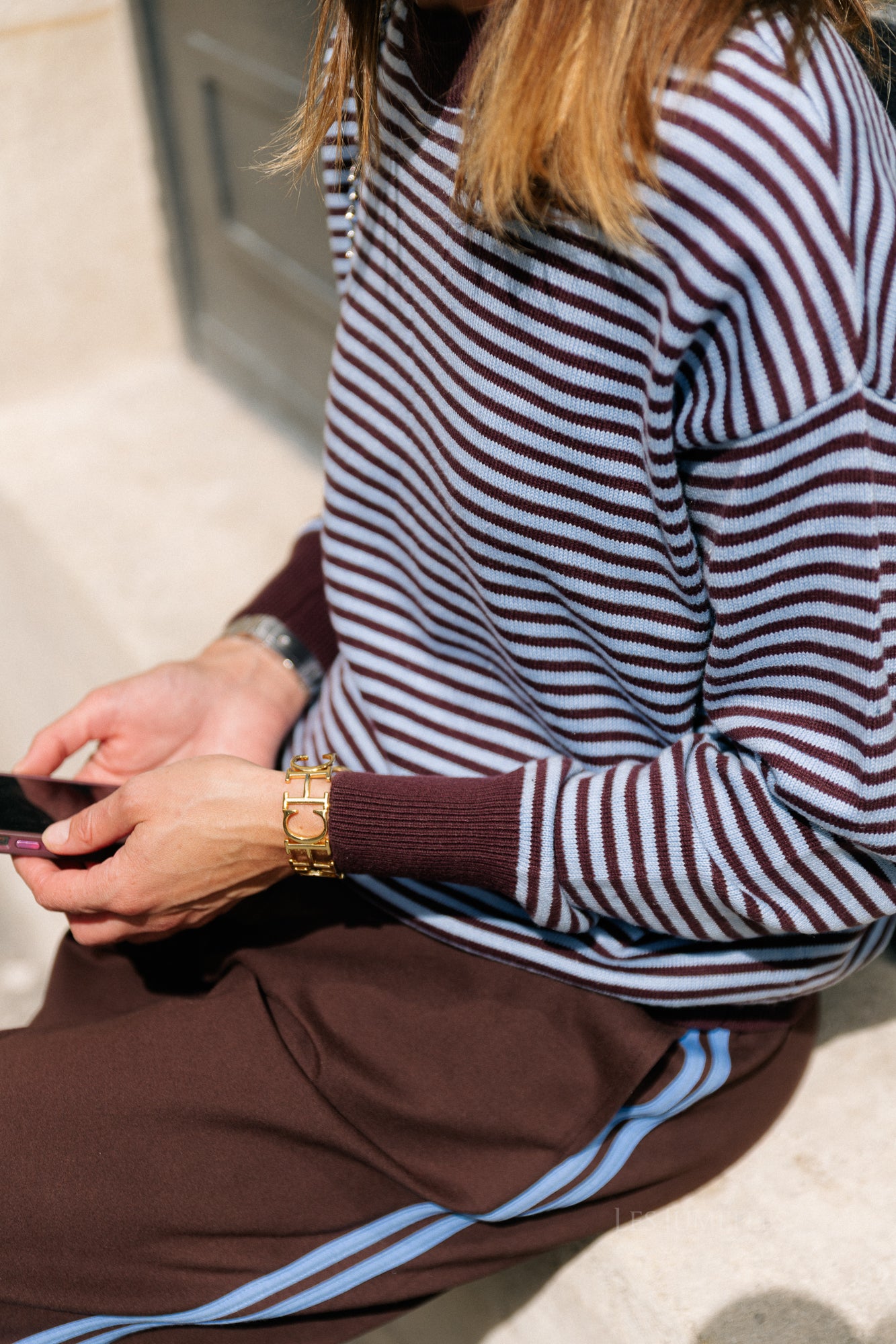 Blake striped jumper chocolate brown/light blue