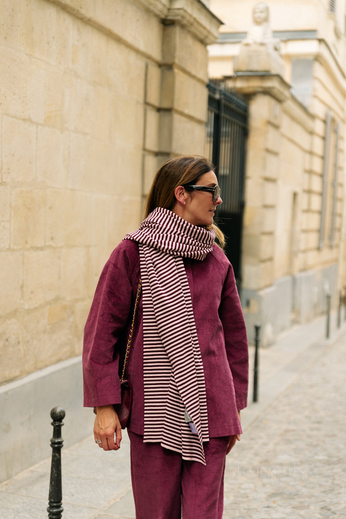 Écharpe rayée Blake aubergine/rose orchidée