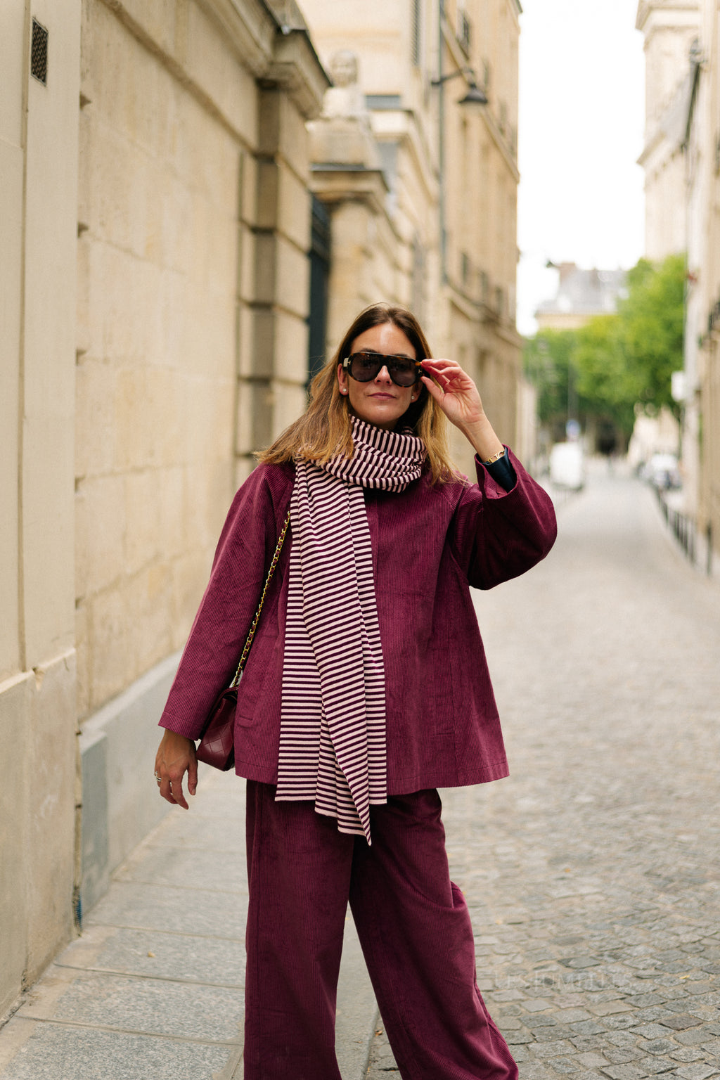 Écharpe rayée Blake aubergine/rose orchidée