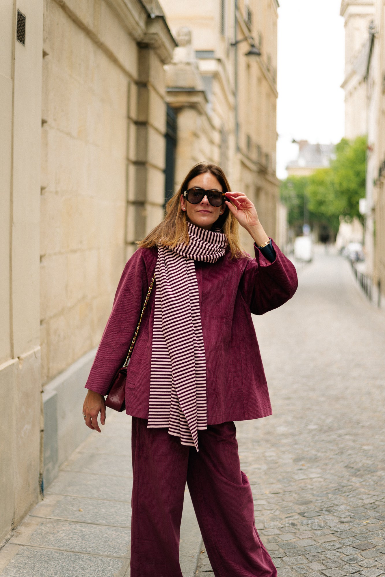 Écharpe rayée Blake aubergine/rose orchidée