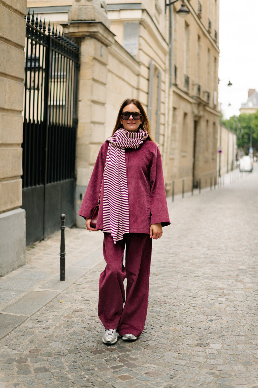 Écharpe rayée Blake aubergine/rose orchidée
