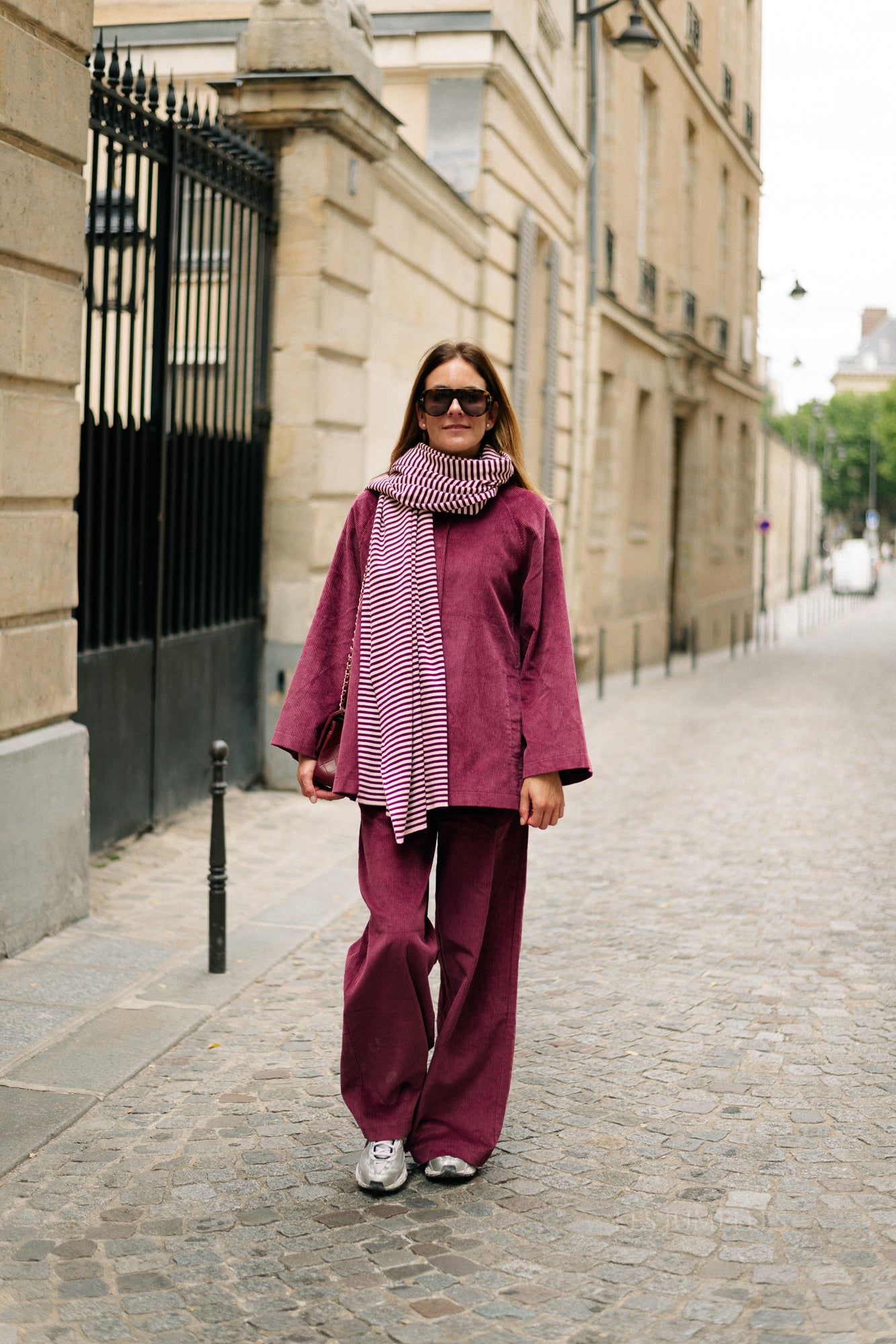 Écharpe rayée Blake aubergine/rose orchidée