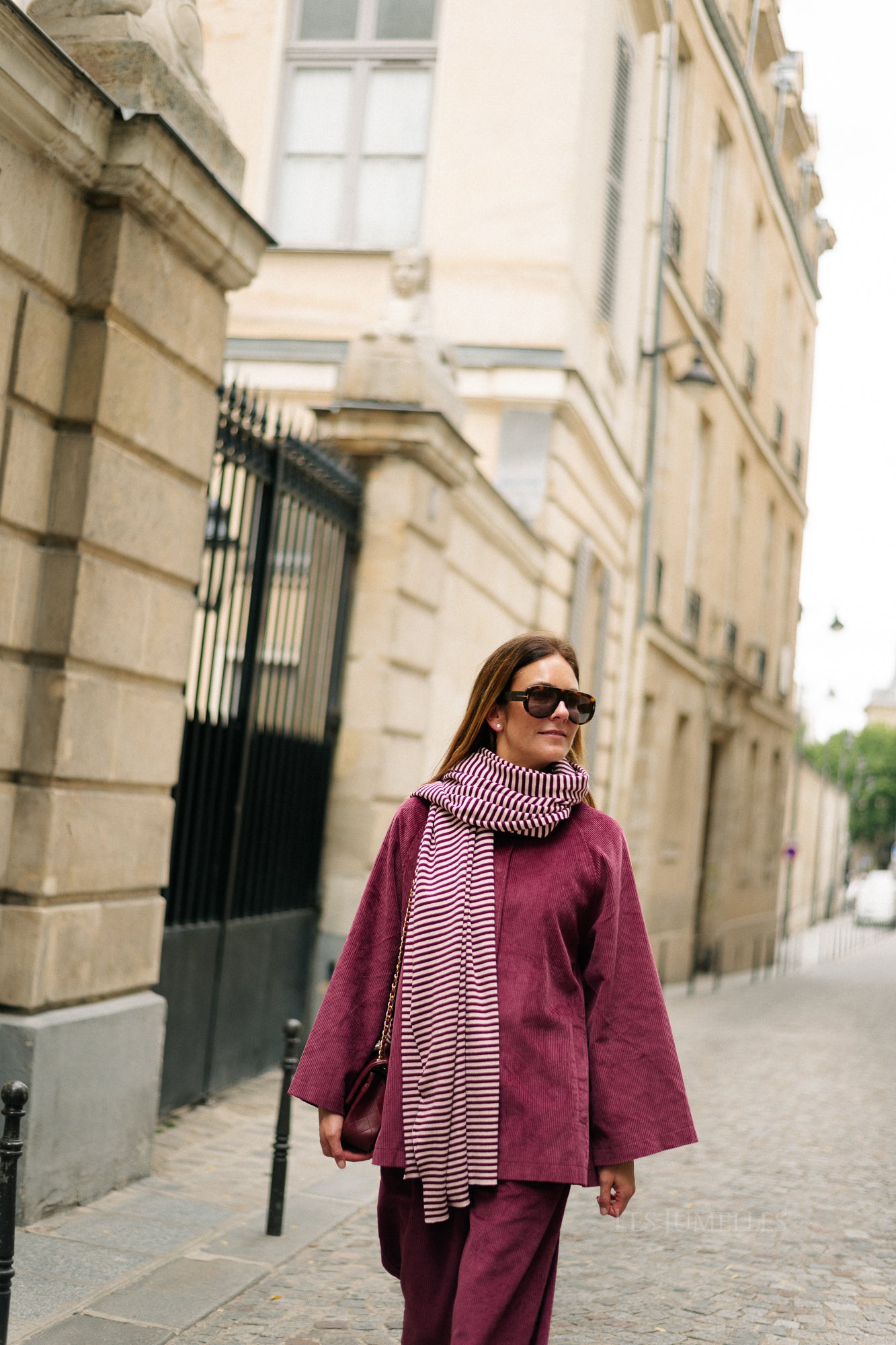 Écharpe rayée Blake aubergine/rose orchidée