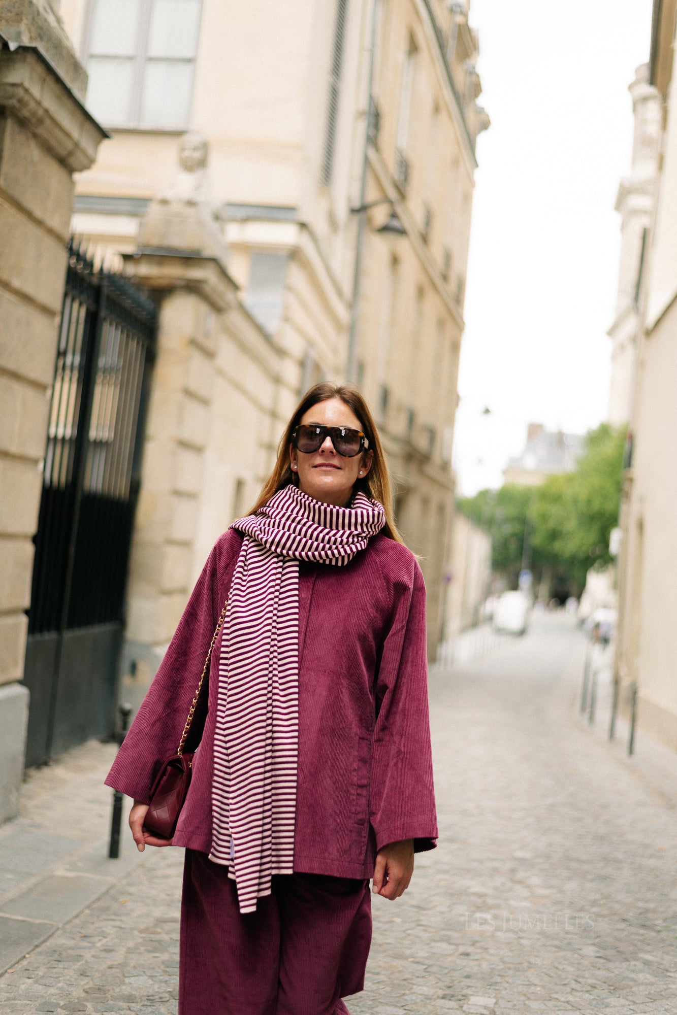 Écharpe rayée Blake aubergine/rose orchidée