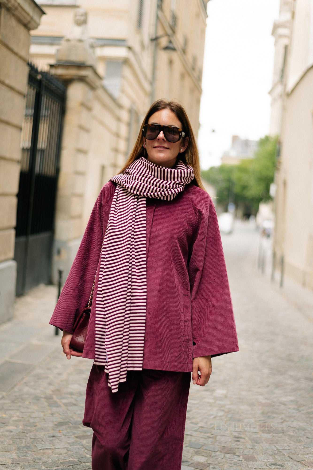 Écharpe rayée Blake aubergine/rose orchidée