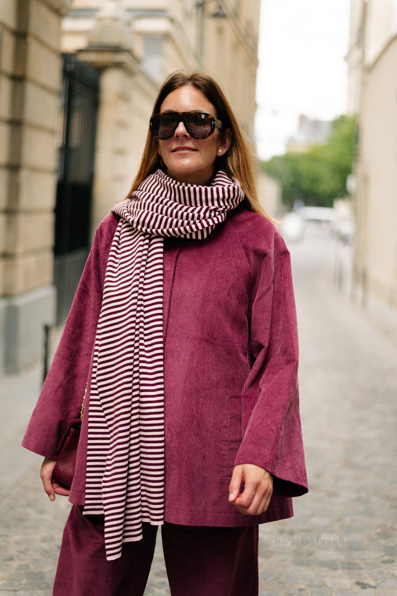 Écharpe rayée Blake aubergine/rose orchidée
