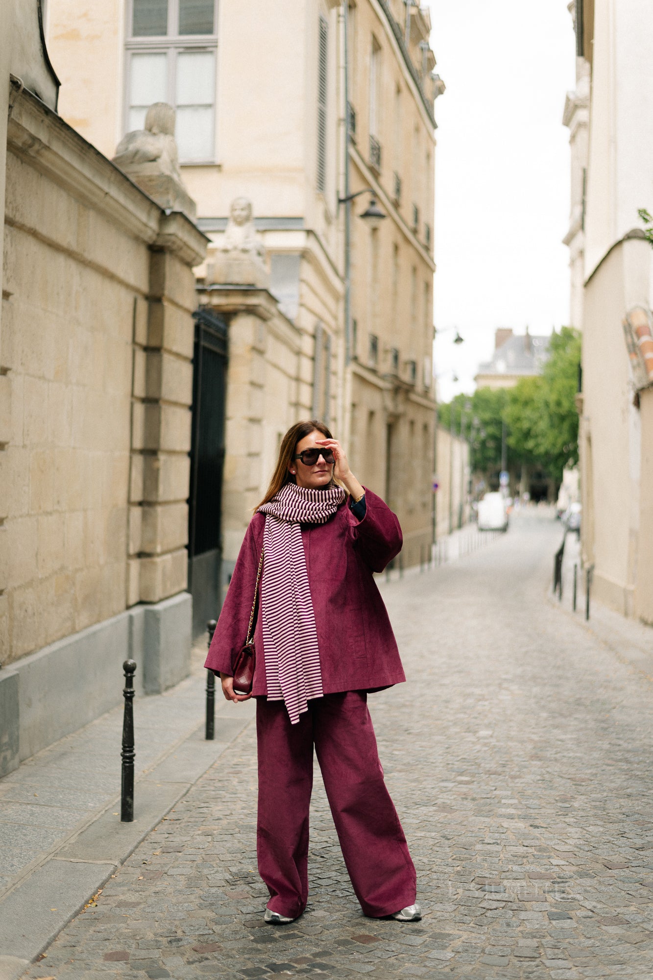 Écharpe rayée Blake aubergine/rose orchidée