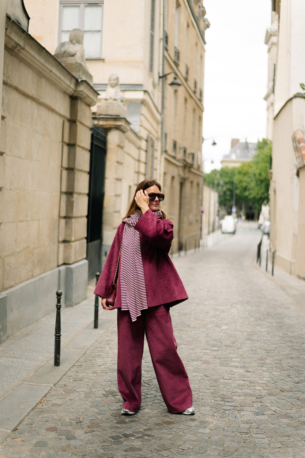 Écharpe rayée Blake aubergine/rose orchidée