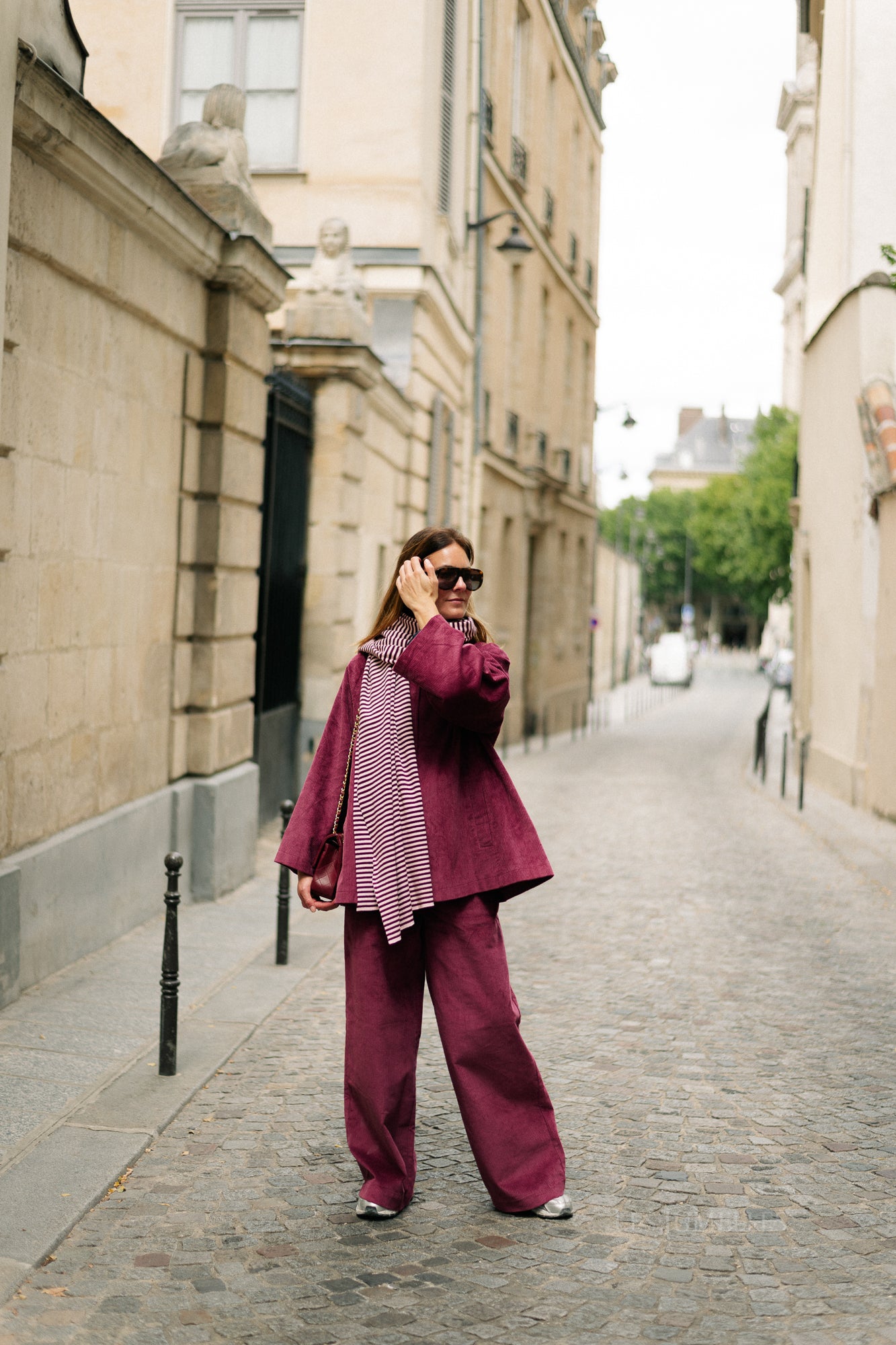 Écharpe rayée Blake aubergine/rose orchidée