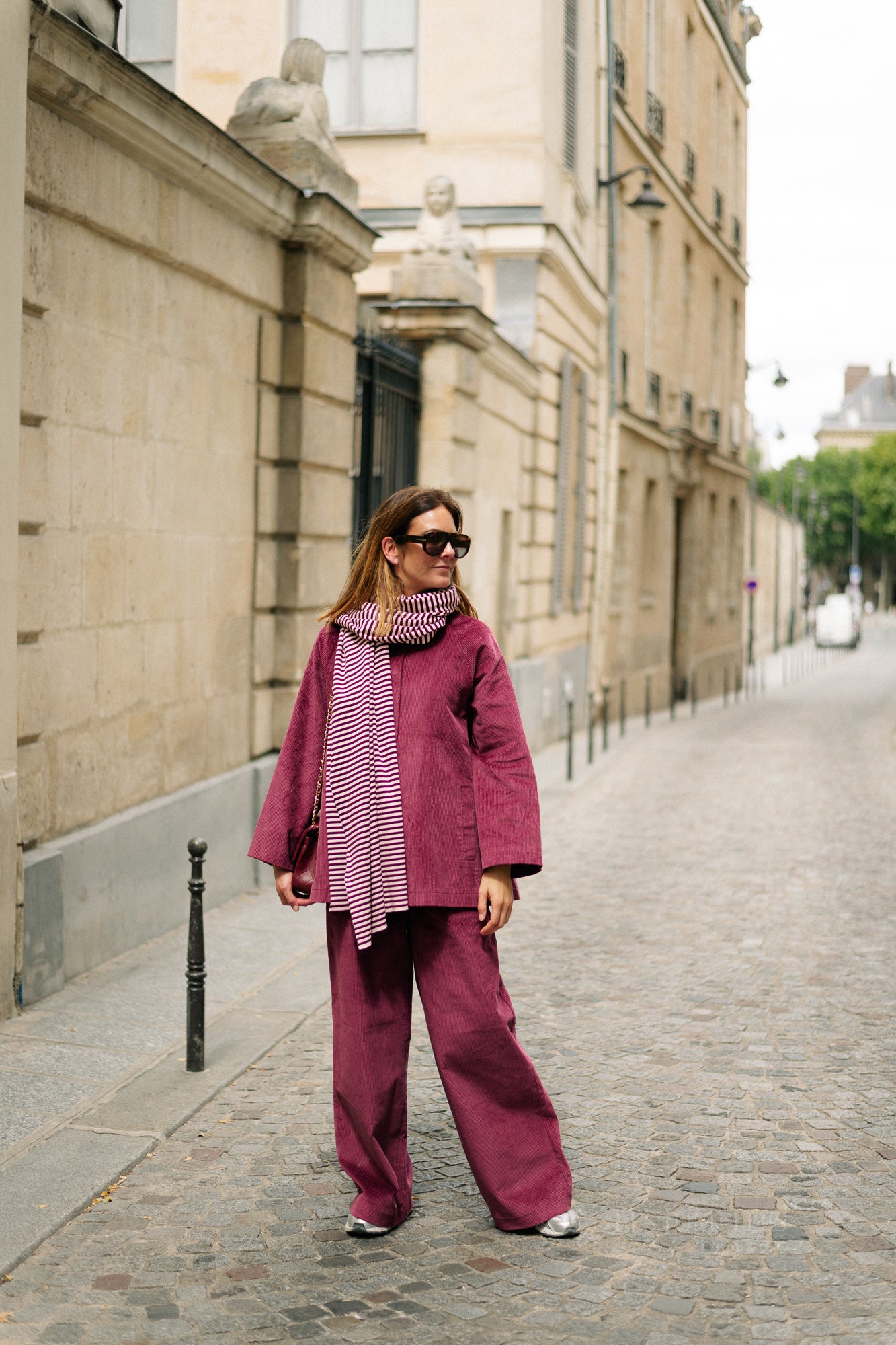Écharpe rayée Blake aubergine/rose orchidée