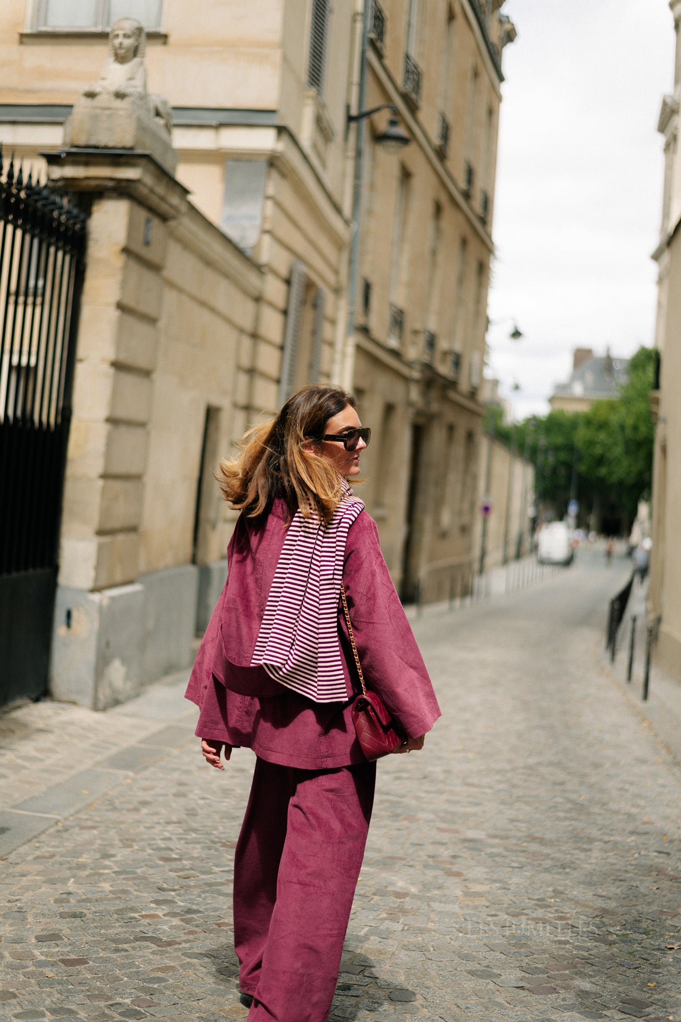 Écharpe rayée Blake aubergine/rose orchidée