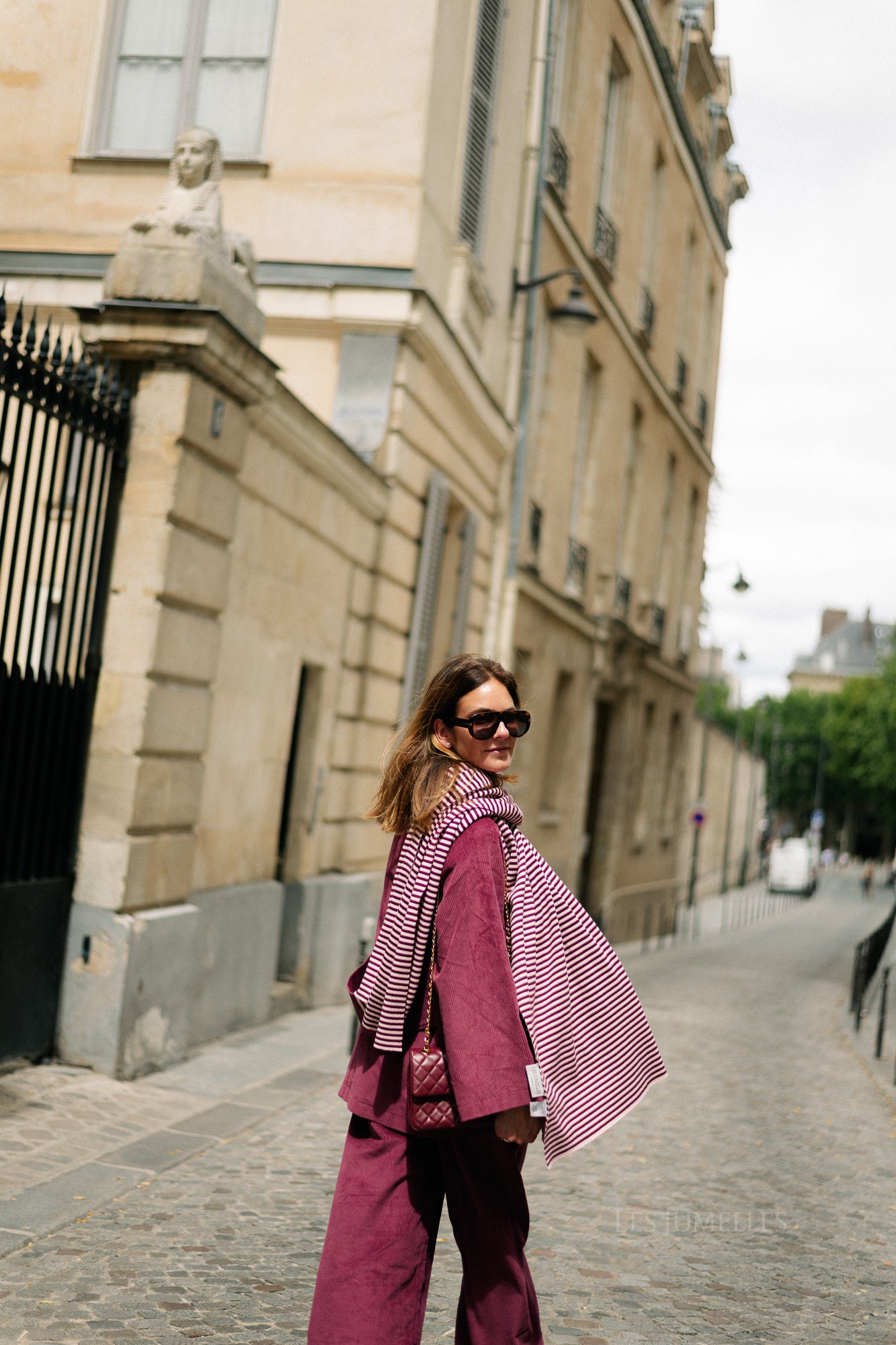 Écharpe rayée Blake aubergine/rose orchidée