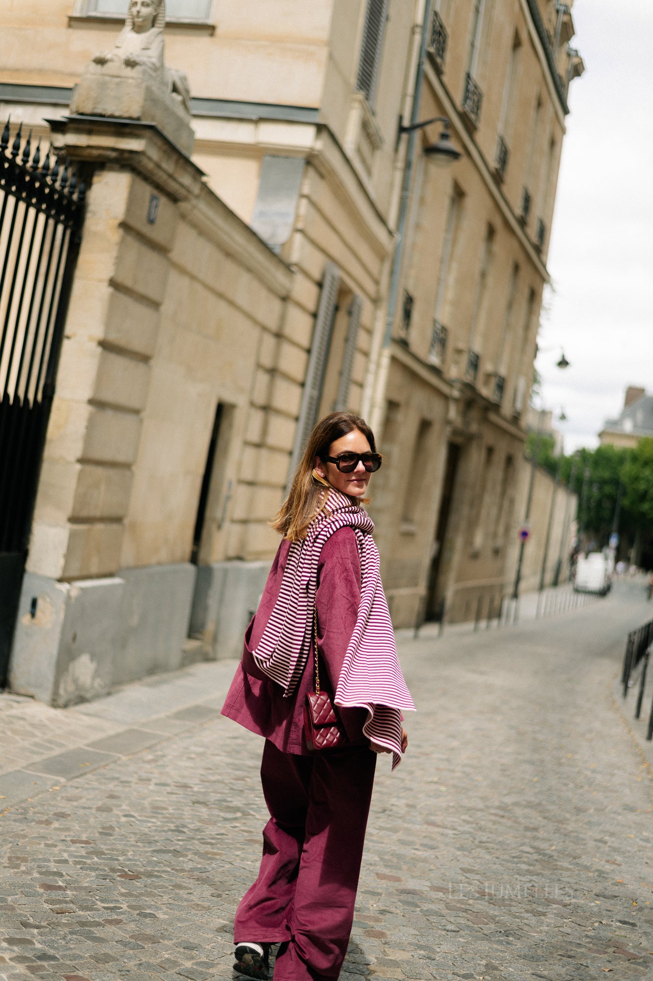 Écharpe rayée Blake aubergine/rose orchidée