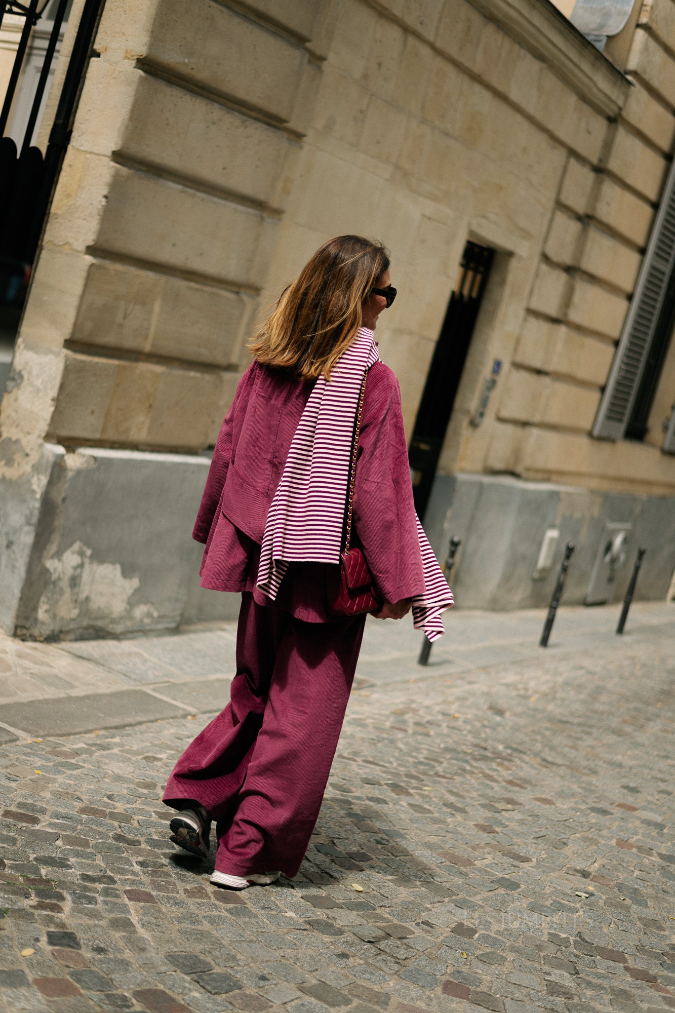 Écharpe rayée Blake aubergine/rose orchidée