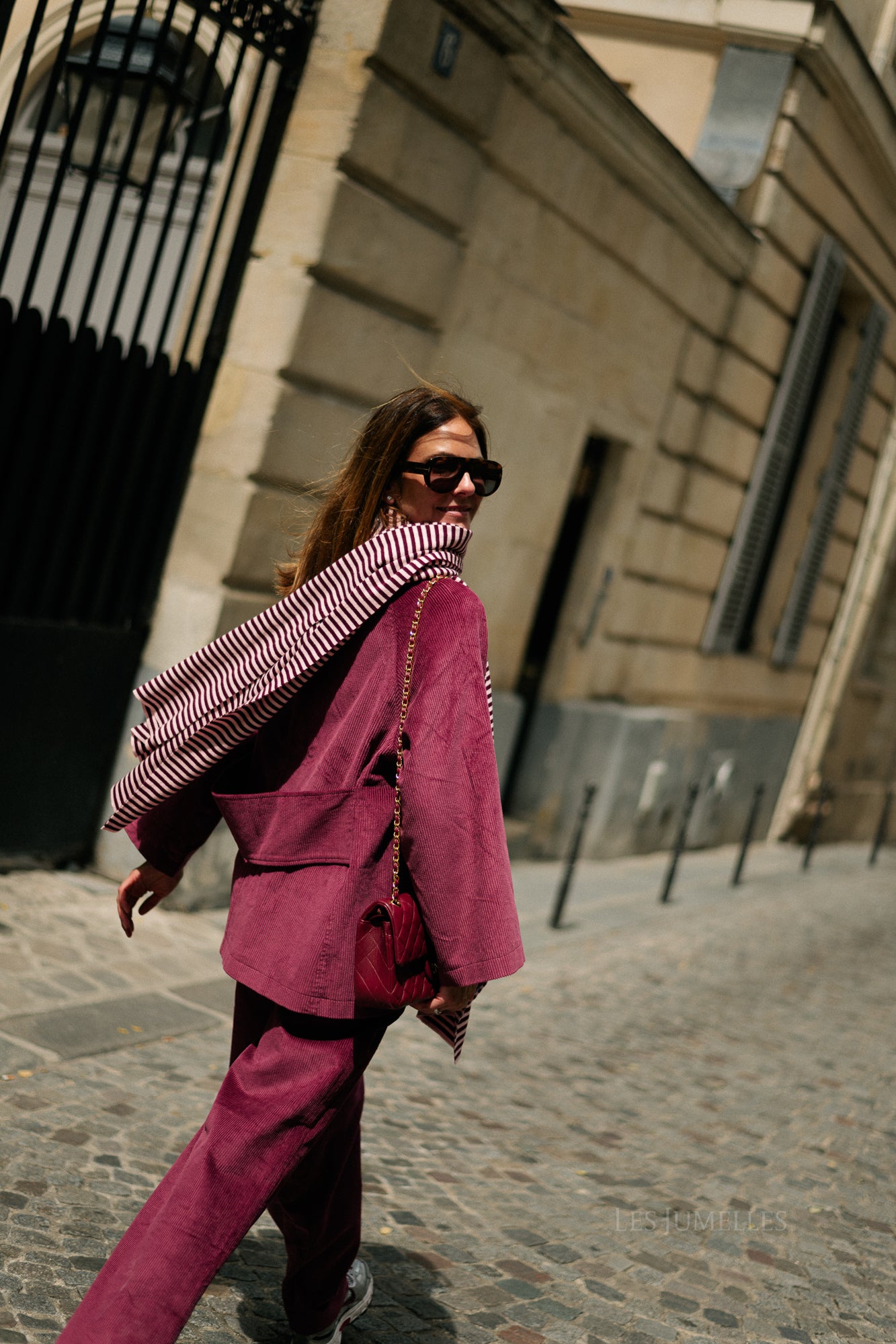 Écharpe rayée Blake aubergine/rose orchidée
