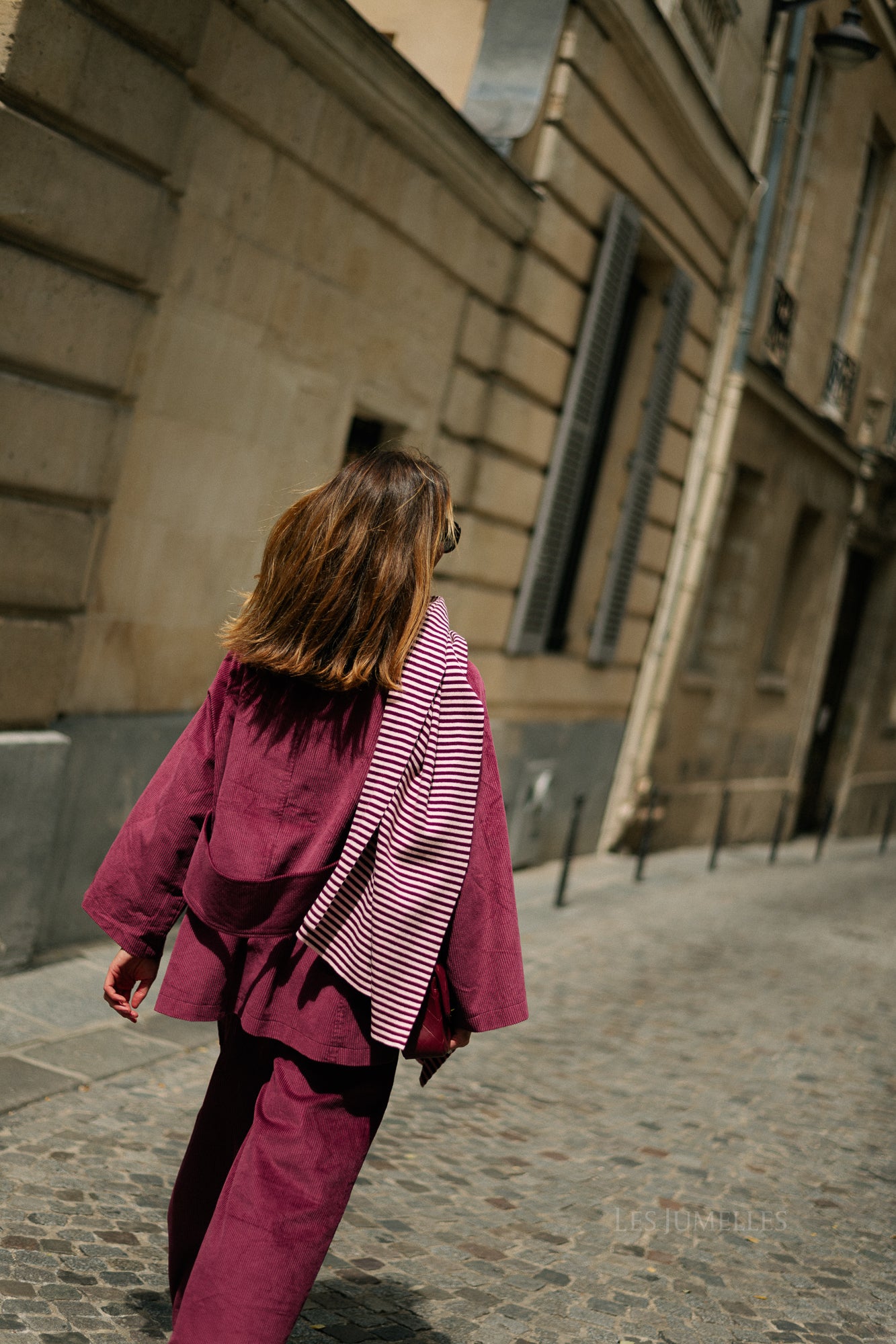 Blake striped scarf aubergine/orchid pink