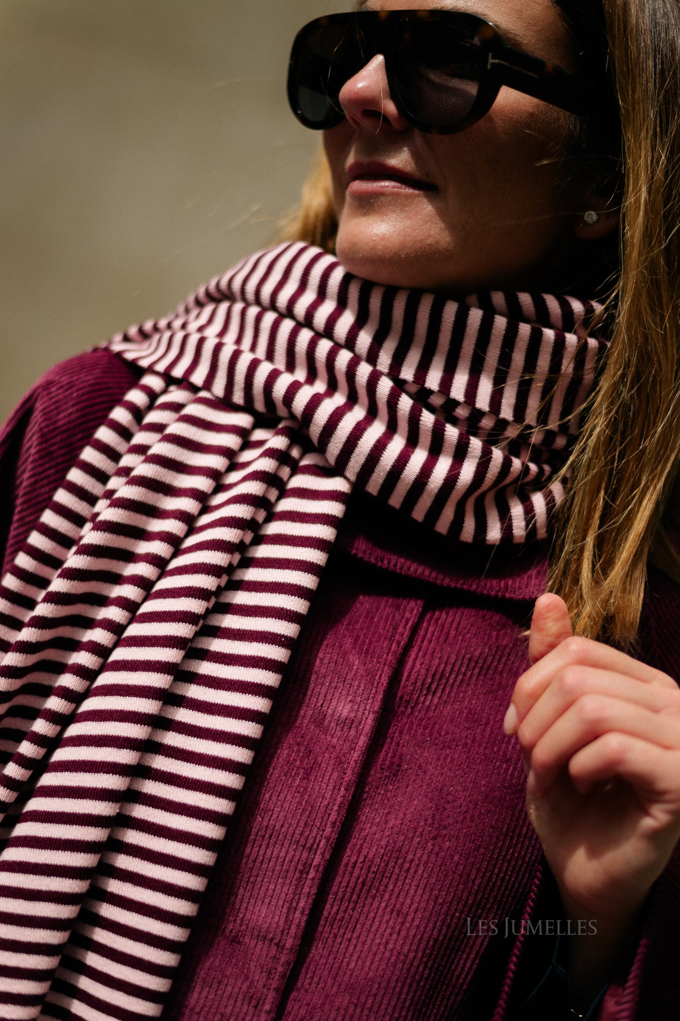 Écharpe rayée Blake aubergine/rose orchidée
