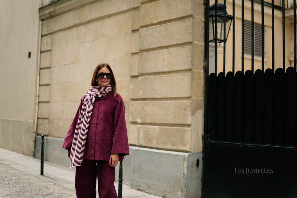 Écharpe rayée Blake aubergine/rose orchidée