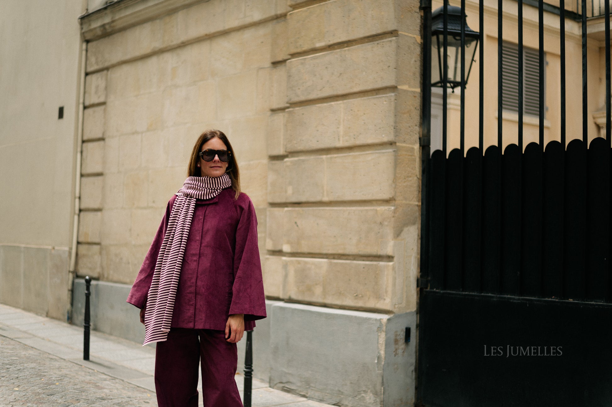 Écharpe rayée Blake aubergine/rose orchidée