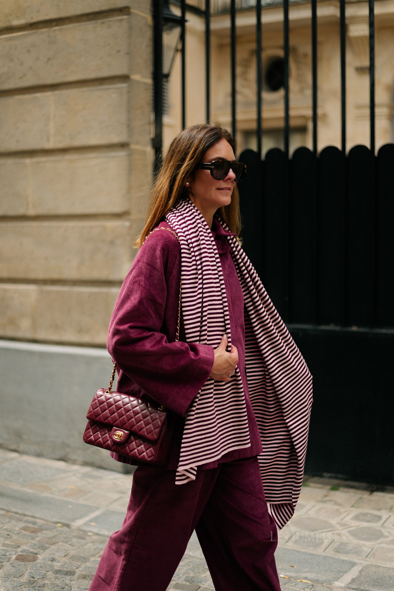 Écharpe rayée Blake aubergine/rose orchidée