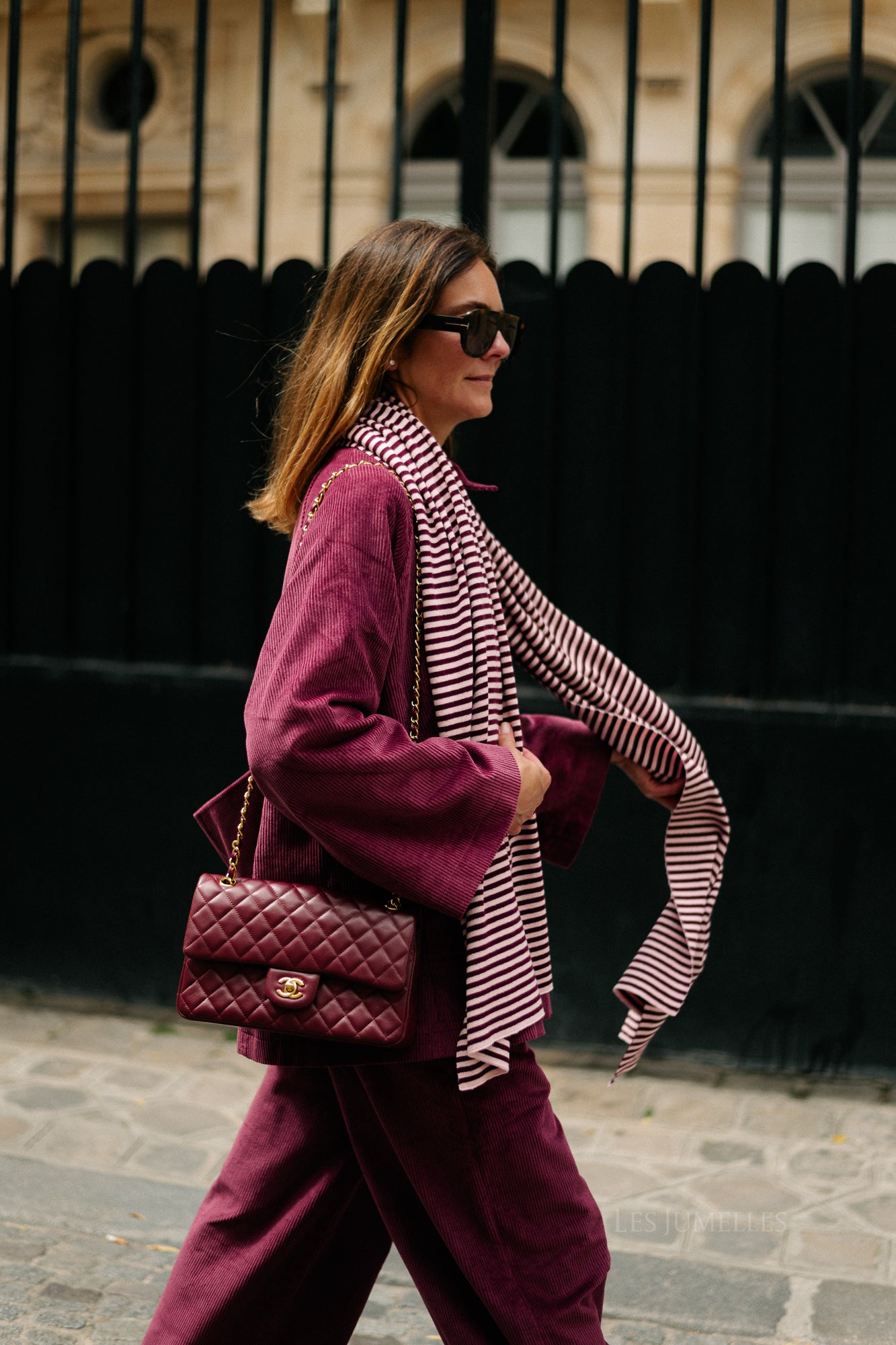 Écharpe rayée Blake aubergine/rose orchidée