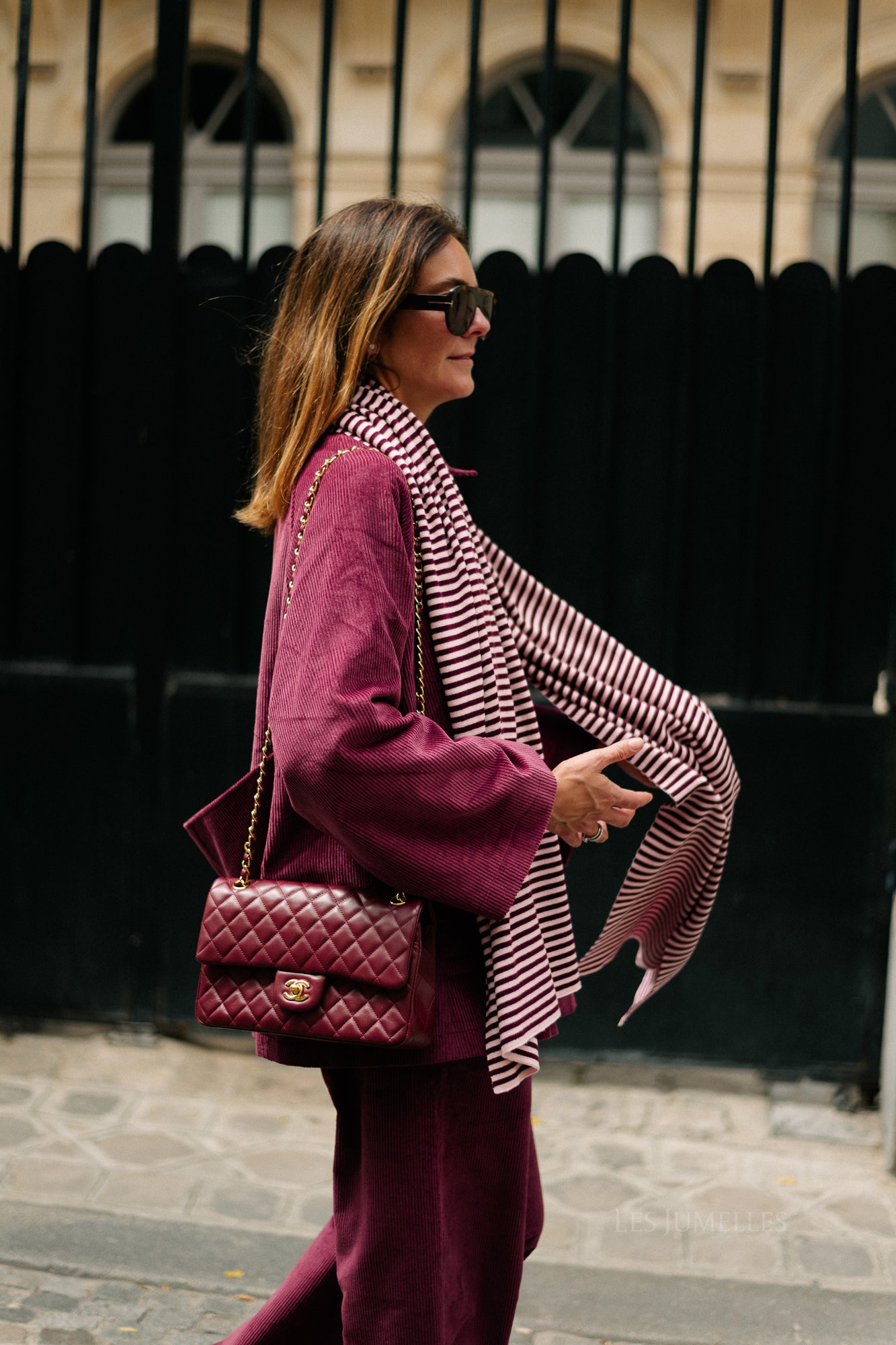 Écharpe rayée Blake aubergine/rose orchidée
