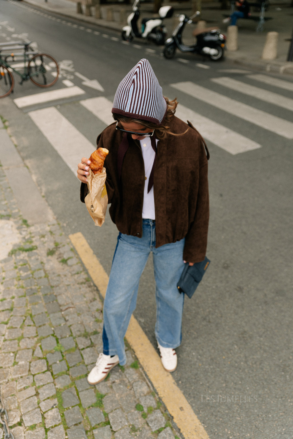 Blake striped bonnet chocolate brown/light blue