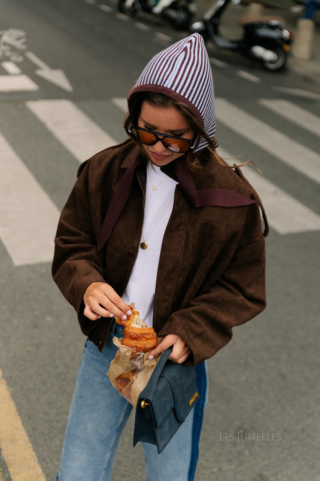 Blake striped bonnet chocolate brown/light blue