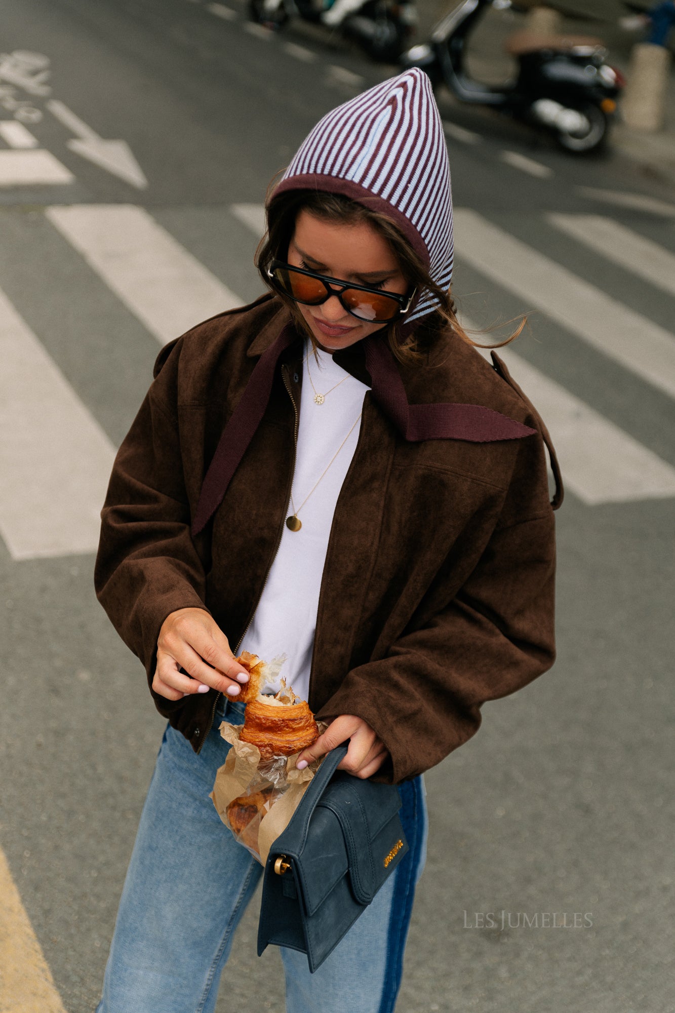 Blake striped bonnet chocolate brown/light blue